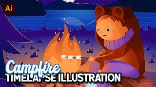 Campfire • Illustration timelapse in Illustrator 2021 | Daisy Illustrations