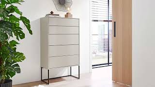 MONDO Diamo: Schmales Highboard mit Schubladen in Grau Hochglanz