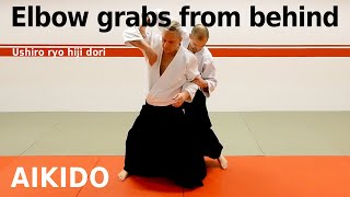 Aikido techniques on elbow grabs from behind, USHIRO RYO HIJIDORI, by Stefan Stenudd