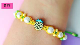 🍍 Como hacer PULSERAS con PERLAS tejidas en MACRAMÉ con NUDO PLANO