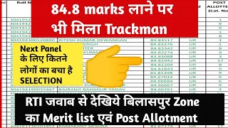 84.8 marks लाने पर भी मिला Trackman🥵RTI जवाब से Bilaspur Zone Merit list और Post Allotment देखिये