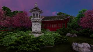 ( CGI 4k Stock Footage ) Japansese asian buddhist architecture temple zen garden 12