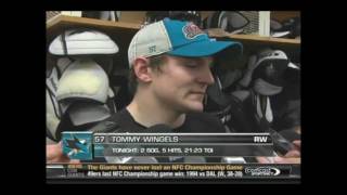 Sharks disallowed OT goal v. CAL 1/17/12 & postgame interviews Thornton, Wingels & McLellan