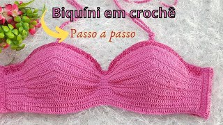 Biquíni em crochê parte de cima _Crie outros modelos a partir desse bojo.#croche #biquíni #modapraia