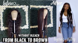 BLACK to BROWN without BLEACH (coloring, layering + styling ) | Risha Tonae'