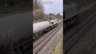 Class 66 number 66793 sails through Barton on its journey to Grain Oil terminal