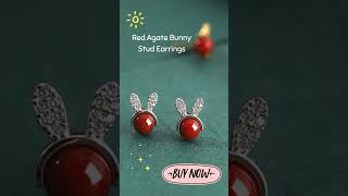 Red Agate Bunny Stud Earrings