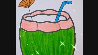 Draw coconut water 😍 very easy #drawing #stepbystep #coconut#easydrawing