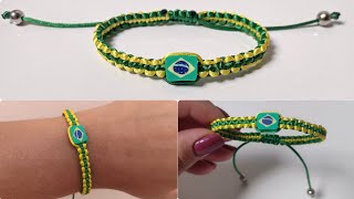 Pulseira de Macramê c/ duas cores - Brasil copa c/ fecho regulável @marciliobarros2252