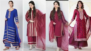 Trendy lace salwar suit | suit design with lace | plain suit gota patti design 2022/2023