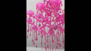 Custom pink crystal chandelier by First Class Lighting Ltd