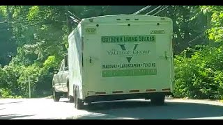 Pickup Truck Towing Trailer Through Tight Roads