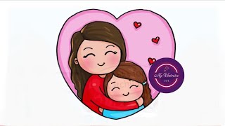 How to draw hugging mom easy || daughter and mom drawing || how to draw