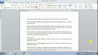 HOW TO INTERPRET THE RESULTS OF LOG TRANSFORMED VARIABLES  INDEPENDENT AND DEPENDENT VARIABLES