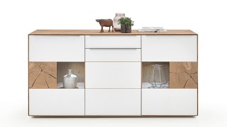 Sideboard VALMONDO Talvera aus massiver Asteiche mit Farbglas