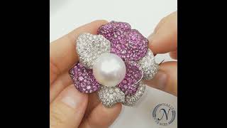 PEARL, DIAMOND & SAPPHIRE FLOWER BROOCH BY DE GRISOGONO