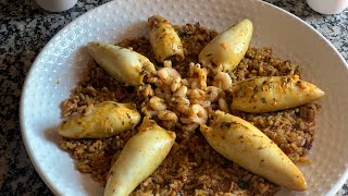 وصفة روز بالكلمار المحشي 🍚🍤 riz aux calamars farcis