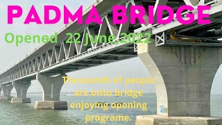 Padma bridge People are enjoying onto bridge. Drone excellent view. 25th June 2022. inauguration day