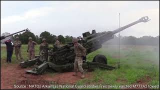 NATO|| Arkansas National Guard soldier fires newly ejected M777A2 towed 155 mm