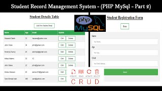 Student Record Management System CRUD in PHP & MySql -  Part 2