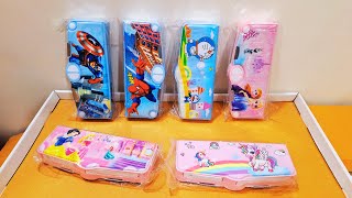 Unboxing and Review of spiderman, avengers, doremon, princess, Unicorn 4 Button Magnetic Pencil Case