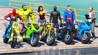 GTA V Stunts & Ramps With Superheroes Driving Bing Motorcyle Track  GTAV Mods