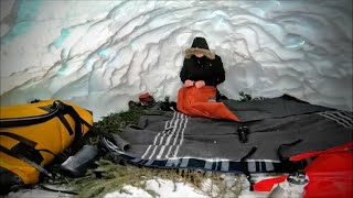 Overnight quinzee build sleeping in a snow cave #shorts