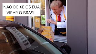 FUNCIONÁRIO DO MCDONALDS POR UM DIA, TRUMP ENTRGA LANCHE A BRASILEIRA E RECEBE PEDIDO: