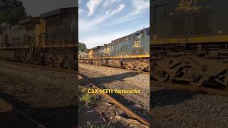 AC44CW Pair of CSX M211 Unit Autorack Train in Athens #csx #trainhorn #ac44cw #autorack #train