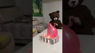 Teddy bear popping balloons 02#shorts #balloon #balloon_pop #funny