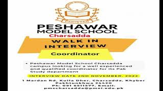 Walk in interview "Coordinator" Peshawar Model School Charsadda