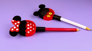 How to Make a Pencil Cap 📝 Mickey and Minnie Souvenir 🎀 Back to School | DIY school supplies