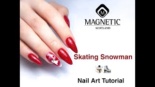 Skating Snowman - winter design with zero nail art skills