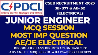 MCQ SESSION ELECTRICAL-2023 | CSEB JE/AE ONLINE CLASS \ MOST IMPORTANT QUESTION | CSEB/CSPDCL