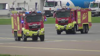 Tallinn Airport ARFF Exercise, 3 Trucks Drive Back and Forth on the Runway