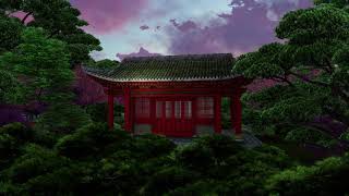 ( CGI 4k Stock Footage ) Japansese asian buddhist architecture temple zen garden 13