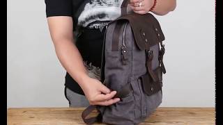 Leather Canvas Laptop Backpack 15.6 inch -- Woosir