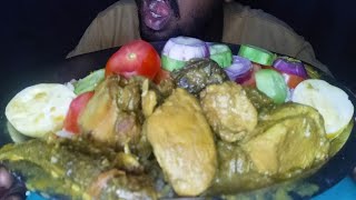 Asmr Eat Challenge Green Chicken Curry, Bata Fish Curry, Boil Eggs, Salad