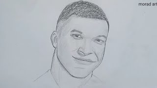 How to draw Kylian Mbappé with a pencil, step by step for beginners