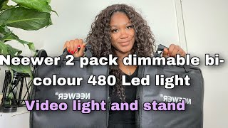 neewer 2 packs ring dimmable Bi-color 480 LED video light and stand