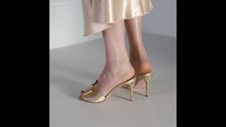 Gina Sasha Mule in Camel Satin - The Ultimate Elegance | Worn by Rosamund Pike