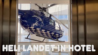 Hubschrauber landet mitten in Hotel (in 4K)