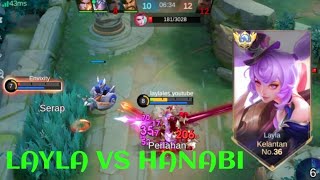 LAYLA VS HANABI❗BUILD ONE SHOT ENEMY DELETE! HP low fight | build top 1 global Layla