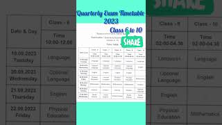 Class 6 to 10| Quarterly Exam Timetable 2023 #shorts #viralvideo #quarterlyexam2023