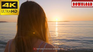 🎁4K Woman walking on the beach during sunset | DAILY NATURE FOOTAGE