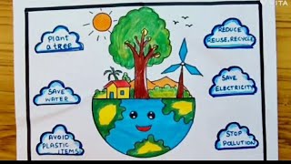 Earth day drawing easy/environment day poster drawing/earth day drawing for compitition/save earth