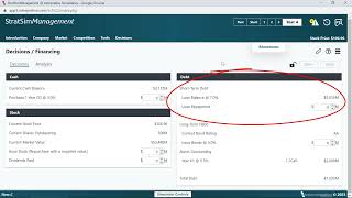 Sim Tip - StratSim v7 Financing Decisions Screen