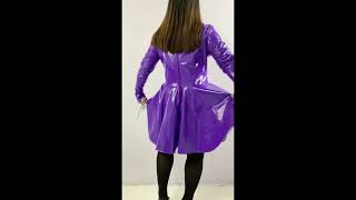 Women PVC Long Sleeve Gothic Dress Vinyl Hollow Out A-Line Dress