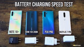 Galaxy note 10+ vs Oneplus 7 pro vs Huawei P30 pro vs Oppo reno 10x zoom Battery Charging Speed Test