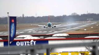 Crosswind landing Turkish Airlines "Globally Yours" Boeing 737-800 at Bremen 31.12.2012